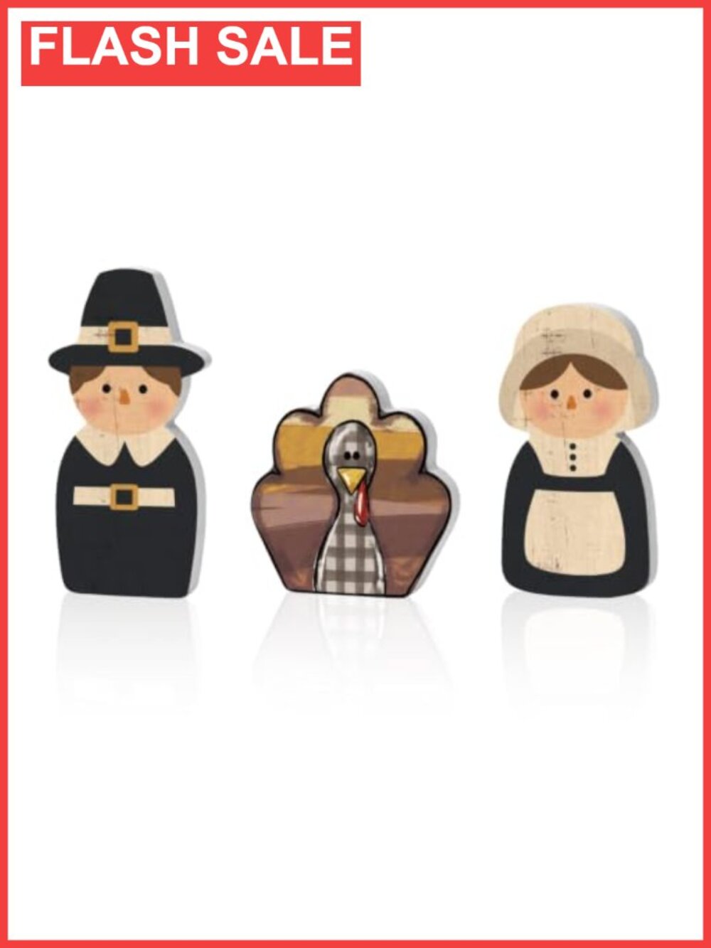 Wooden Thanksgiving Pilgrim Decorative Sign Plaque Square